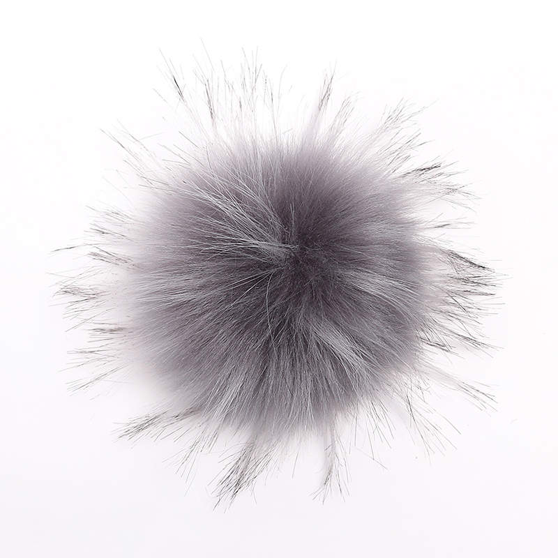 10cm kunstige med knap vaskebjørn pels pels pom poms til kvinder og børn vinter hat og kasket huer pels pompon: Grå