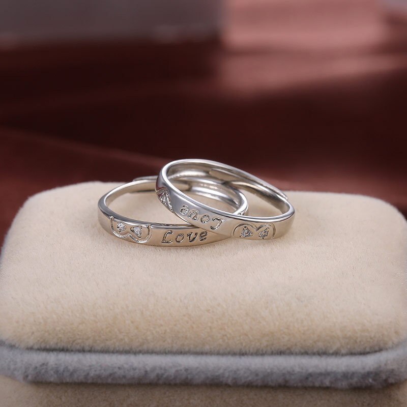 Charme hjerte bogstav par ringe til elskere bryllup forlovelsesringe justerbare ringe valentine