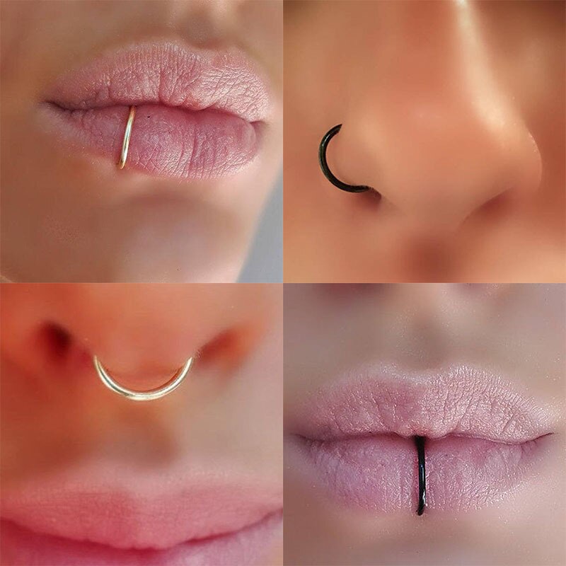 60 Pçs/set Nariz Anel Piercing Punk Ouro Prata Cor Handmade Minúsculo Nose Ring Hoop Septo Anéis de Nariz Piercing Jóias