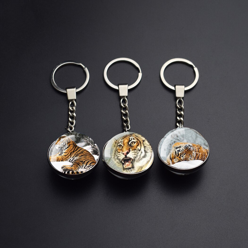 Tiger Picture Keychain Crystal Ball Jewelry Year of The Tiger Year Glass Ball Jewelry 35MM Keychain Year for Family