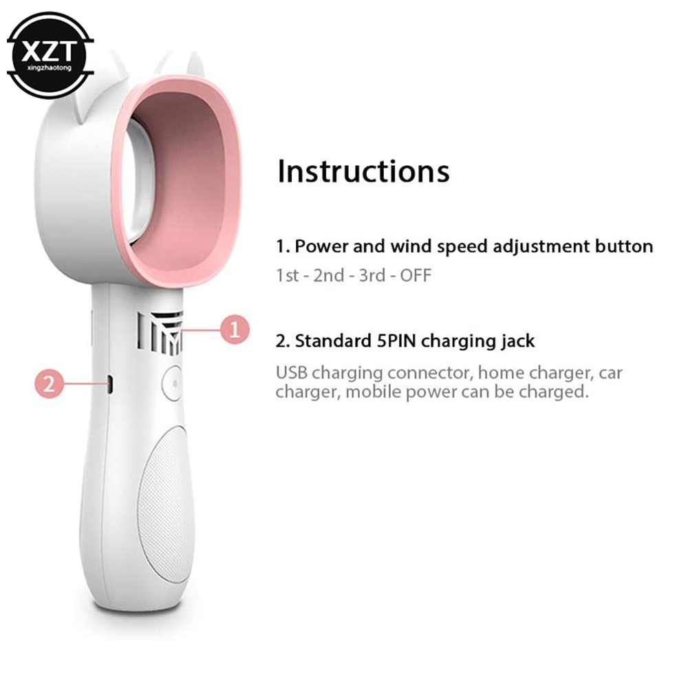 Ventilador sin aspas con orejas de gato, Mini enfriador de aire portátil con carga USB, silencioso, adecuado para oficina, deportes al aire libre, viajes, Verano
