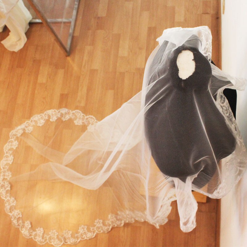 Bruiloft Sluier Kant Kathedraal Accessoires Ongeveer 3 M Lange Voile Mariage Katoen Cheaps Eenvoudige Vail Bruid bruidssluier geen kam
