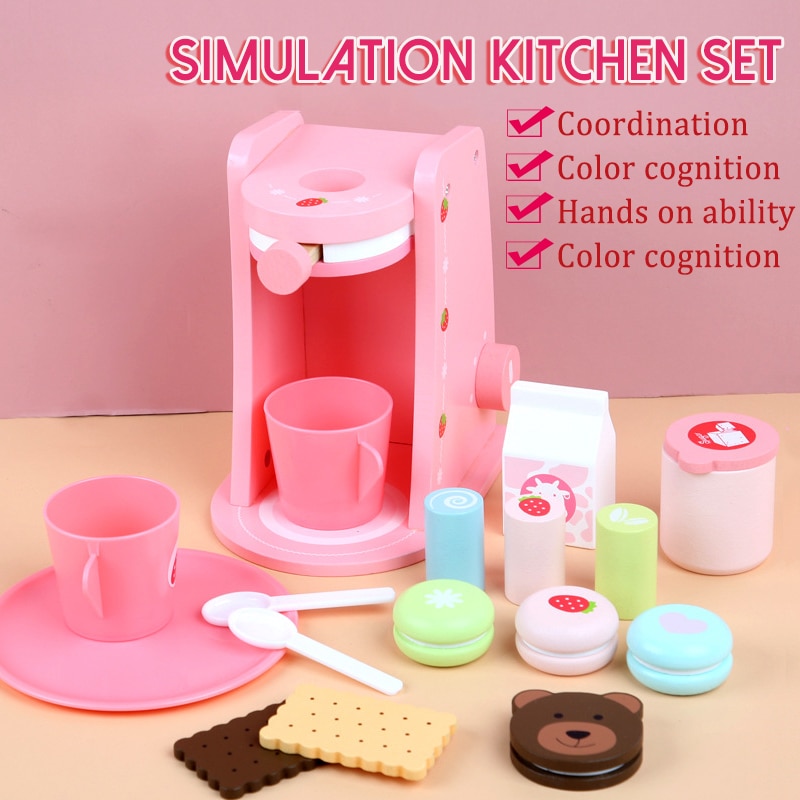 Kids Houten Speelgoed Voorschoolse Simulatie Speelhuis Keukengerei Set Koffie Machine Combinatie Afternoon Tea Snack Speelgoed