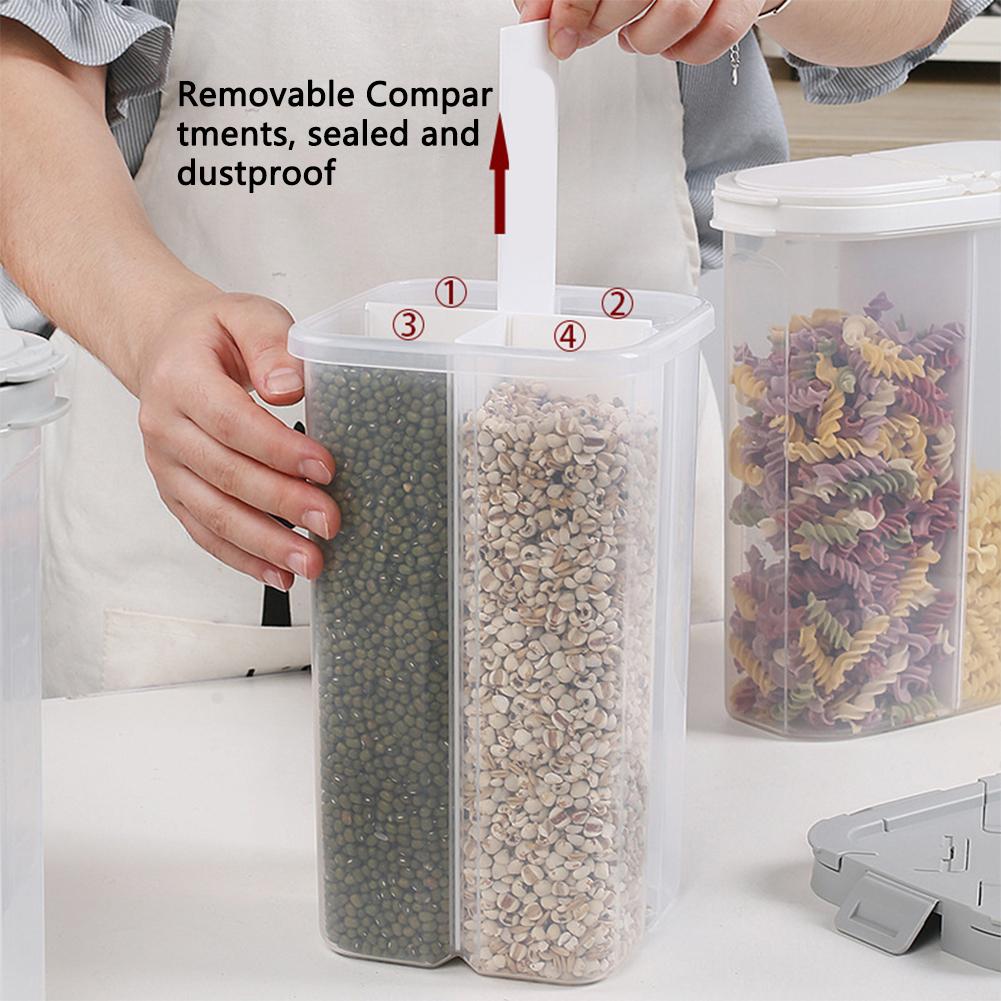 Food Storage Box Cereal Sealed Box Snacks Jar Refrigerator Food Crisper Kitchen Accessories Organizer Home 4 Grid Compartment