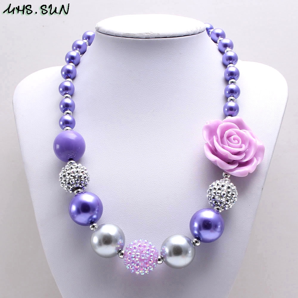 MHS. SOLE di Fascino Delle Ragazze Viola chunky fiore collana di perle per i bambini di perle choker dei monili collana bubblegum bambino migliore regalo 1 pz/lotto