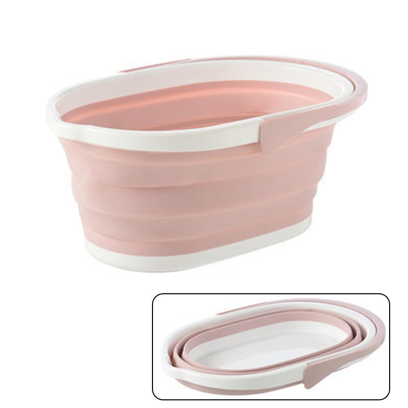 CN Folding Bucket Camping Wash Bucket With Handle Collapsible Floor Mop Cleaning Fishing Car Wash Bucket Household Tool: Pink