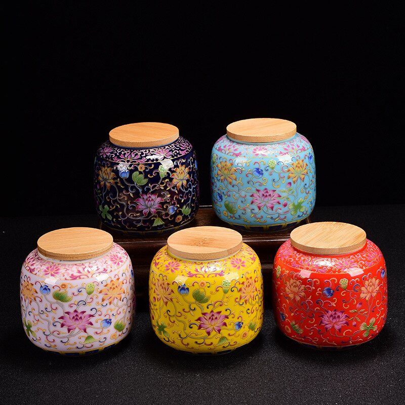 Porcelain Enameled Ceramic Tea Caddy Portable Sealed Tank Storage Jar Moisture-proof Tank Storage Box Candy Snacks Universal Jar