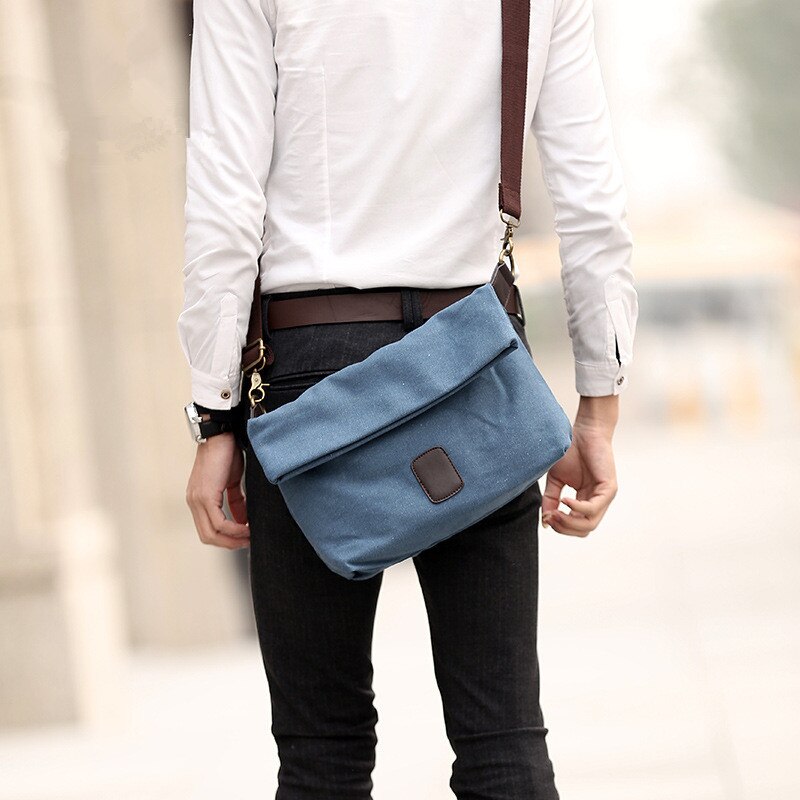 Brand Canvas Men Messenger Bag Casual man Shoulder Bags ruched single Crossbody bags male Vintage student phone bag