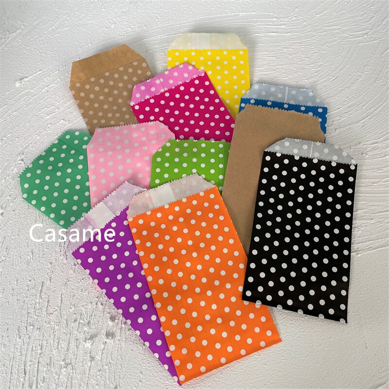Sacs à bonbons biodégradables pour friandises, 100 pièces 8x15 cm, sacs en papier pour de fête, sac artisanal en papier imprimé à pois, sac de boulangerie, de mariage pour enfant