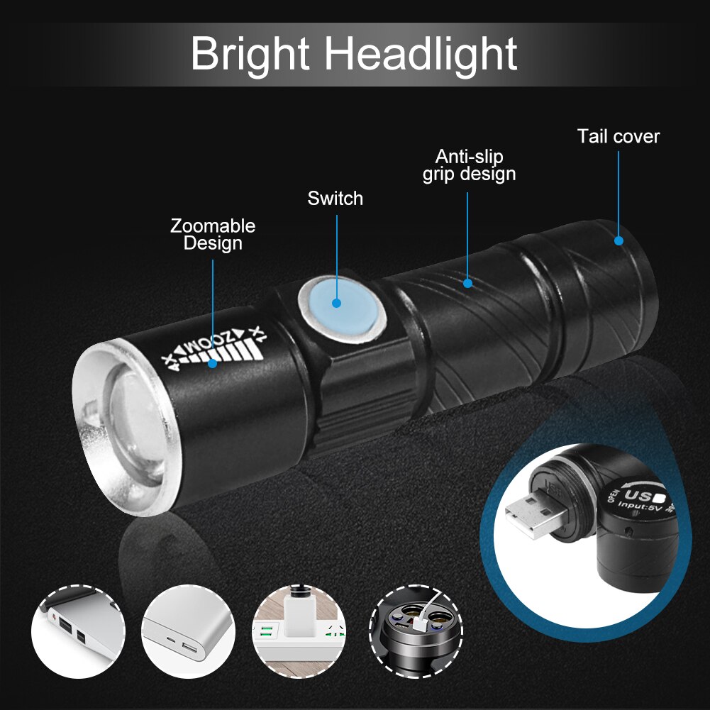 1500mAH T6 LED Bicycle Front Light Rechargeable Telescopic Beebest Glare Zoom Flashlight MTB Headlight Cycling Bike Accessories