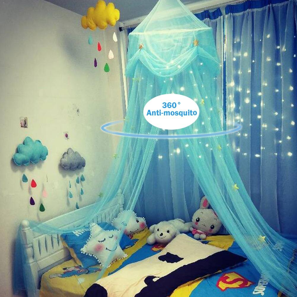 Star Dromerige Kinderen Opknoping Kant Klamboe Luifel Gordijn Vlinder Prinses Wind Koepel Klamboe Opknoping Top Tent Scherm: Blue