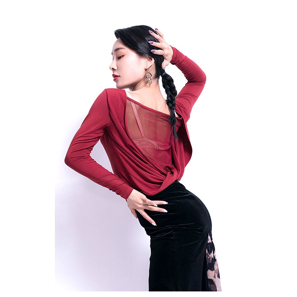 Latein tanzen Kleid Frauen Langarm Spitzen für Ballsaal Samba Tango chacha Tanzen Performamnce L1050