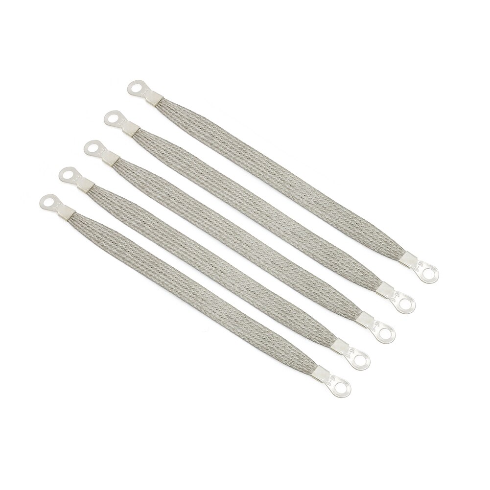 5 piece 8" x 1/2" Braided Ground Straps Tinned Copper (1/4" Ring to 1/4" Ring)-