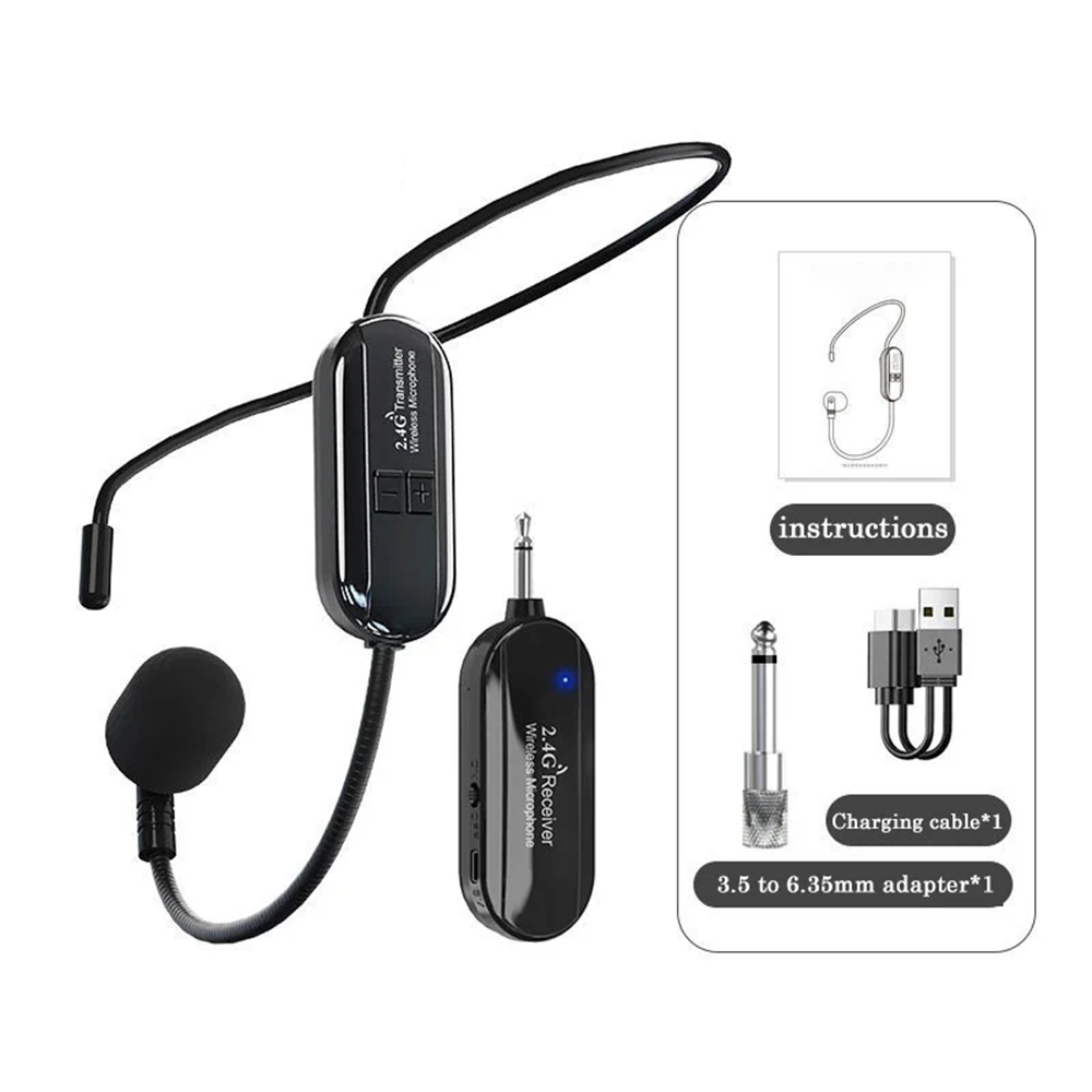 Conjunto de micrófono Lavalier inalámbrico montado en la cabeza, transmisor con receptor para amplificador, altavoz de voz, guía turística de enseñanza, 2,4G: Morado