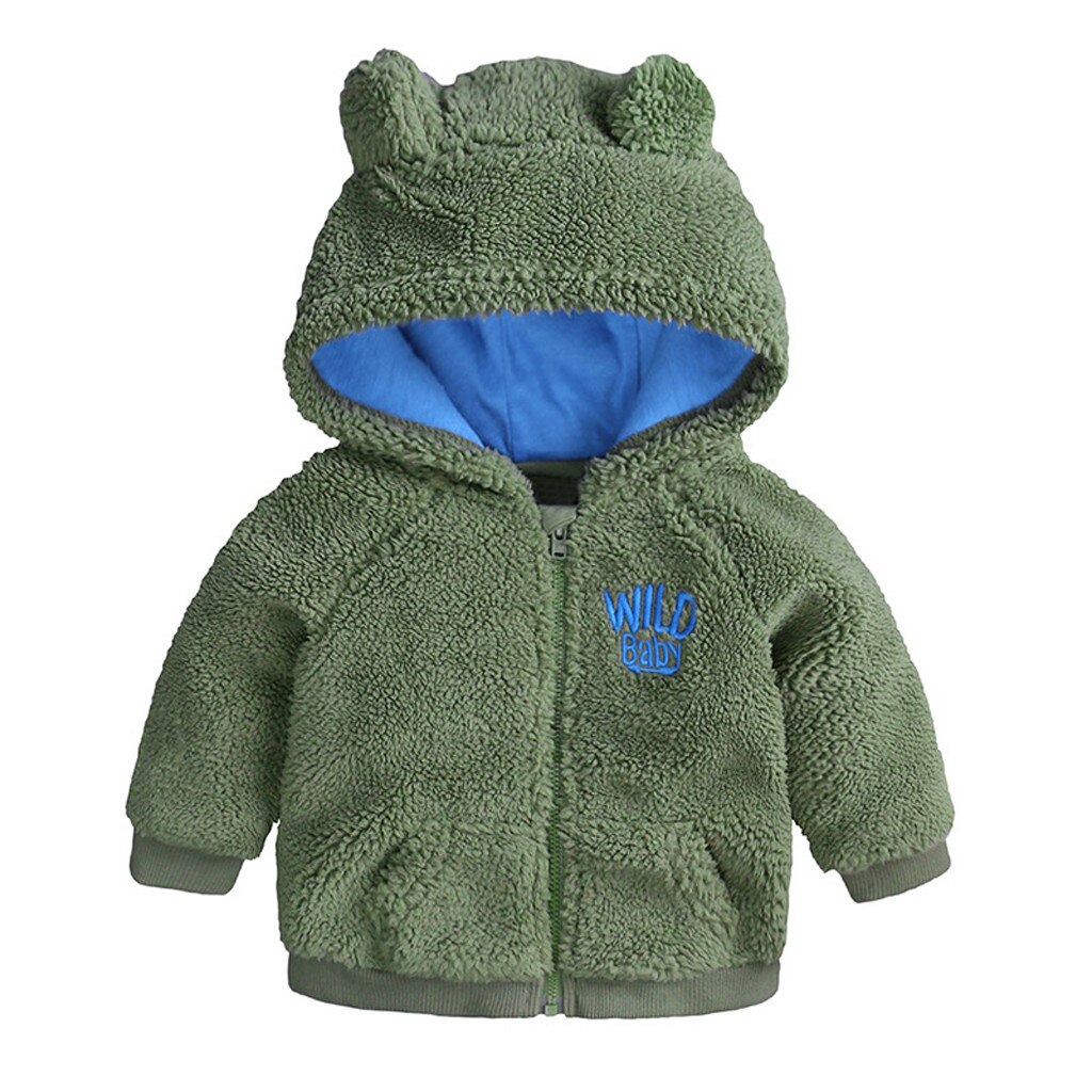 Outono bebê de manga comprida cor sólida urso carta quente com capuz com capuz casaco, além de veludo: green / 3M