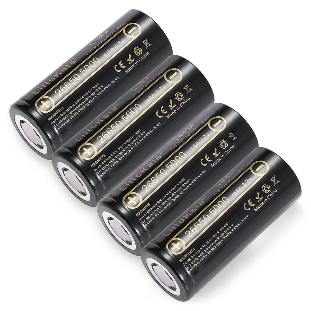 Liitokala 100% originele lii-50a3.7 v 5000 mah 26650 bateria inr 26650-20a baterias recargables para linterna/microfono