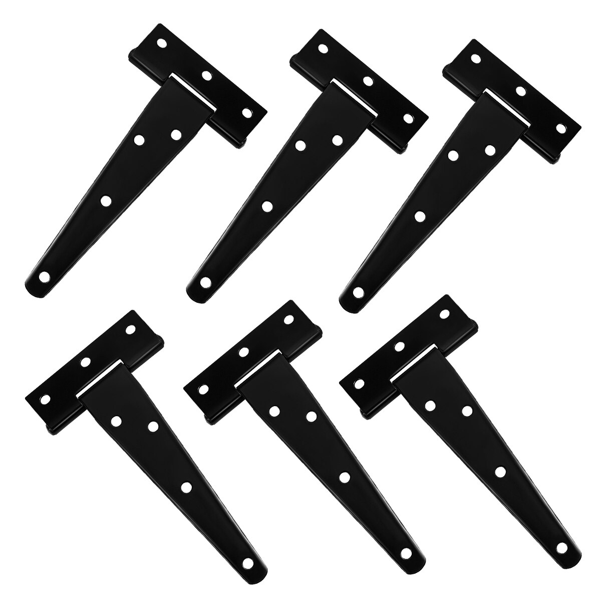 6pcs 5 Inch T Shape Rustproof Iron Light Duty Shed Hinge Gate Strap Hinge Door Gates Hinges (Black)