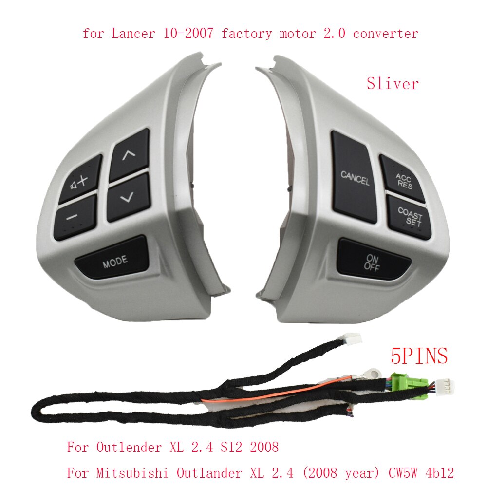 Bluetooth Phone Cruise Control steering wheel switch for Mitsubishi Lancer EX 10 Lancer X Outlander ASX Colt Pajero Sport: ASX-Silver-5PIN