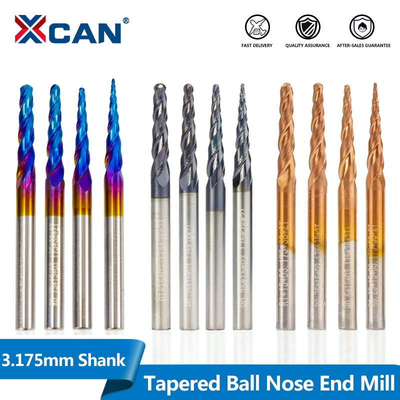 Xcan konisk kuglenæse endefræser 1/8 '' (3.175mm)  skaft supercoated hårdmetal fræser 5 stk sæt træ metal graveringsbit
