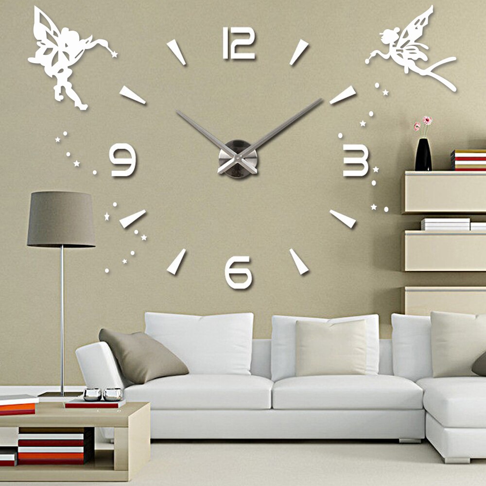 47 zoll Engel Große Wanduhr Quarz 3D DIY Große Dekorative Uhren Acryl Engel Wohnkultur Wanduhr Moderne: Weiß kostenlos10ps