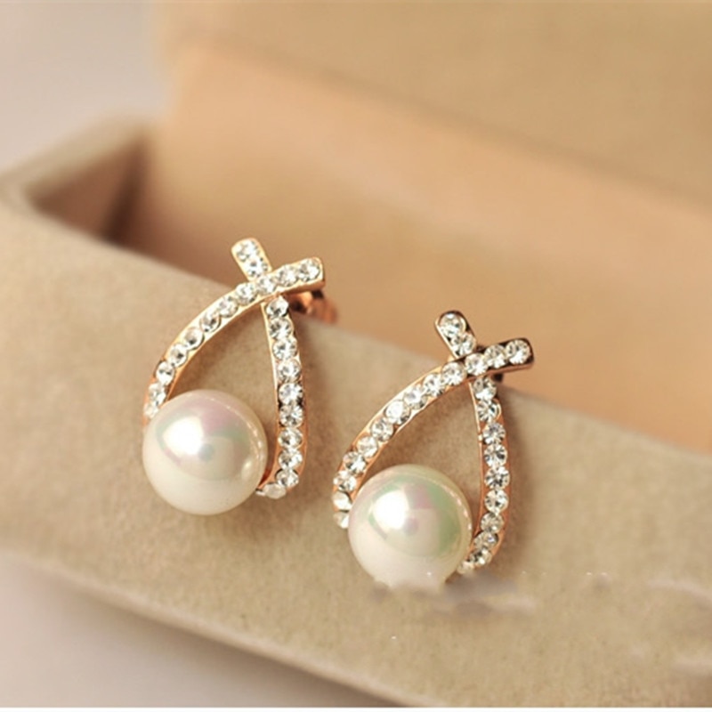 Schmuck Simulierte Perle Ohrringe Nette Bowknot Baumeln Ohrringe Für Frauen Shiny Kristall Hochzeit Schmuck Elegante
