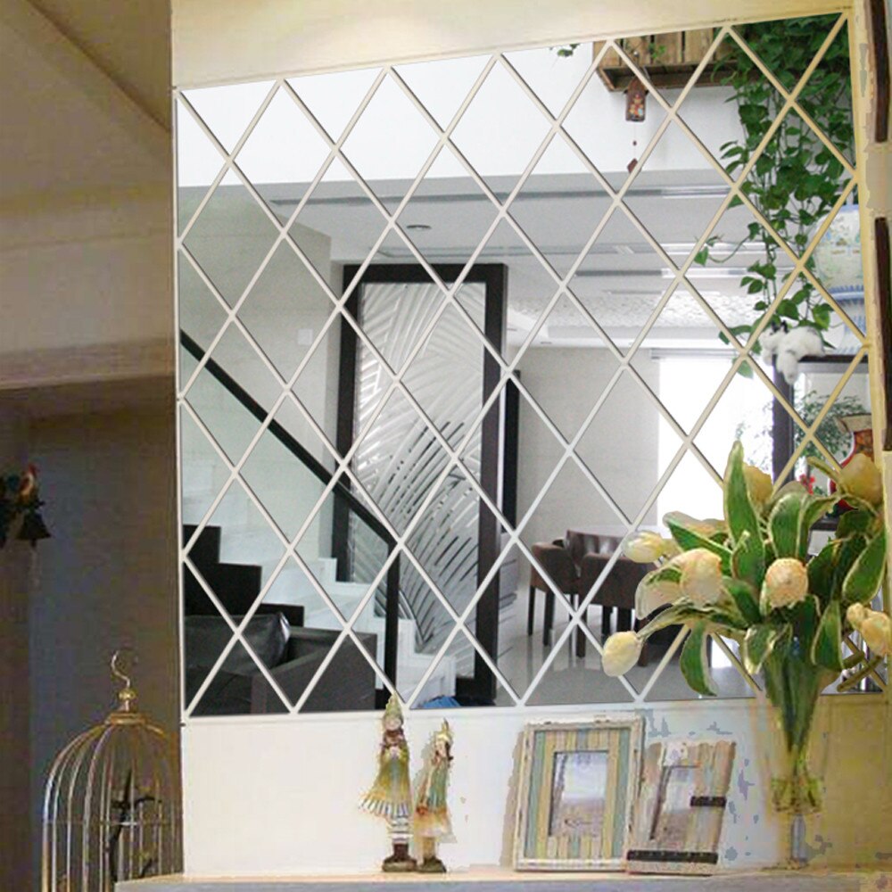 3D miroir diamant trois dimensions stickers muraux salon TV toile de fond restaurant entrée décoratif miroir autocollant grand