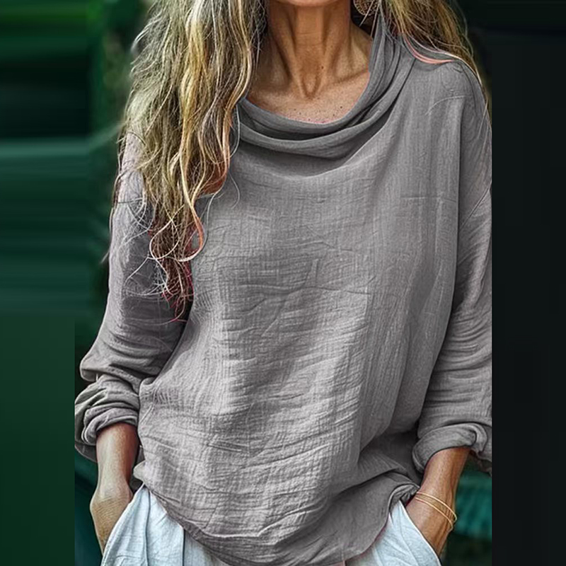 Langærmet folderpullover til kvinder, alle matchende ensfarvede toppe med tørklædekrave, forårsbluse med lange ærmer: Xxl / Himmelblå