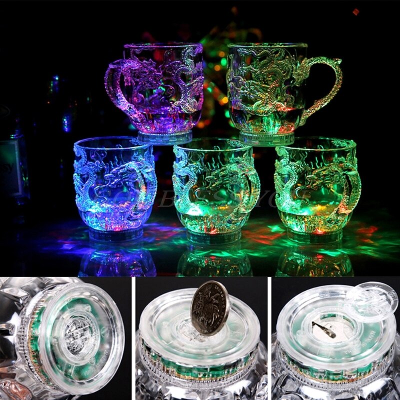 LED Dragon Inductive Rainbow Color Flashing Light Glow Mugs Glasses Beer Cup