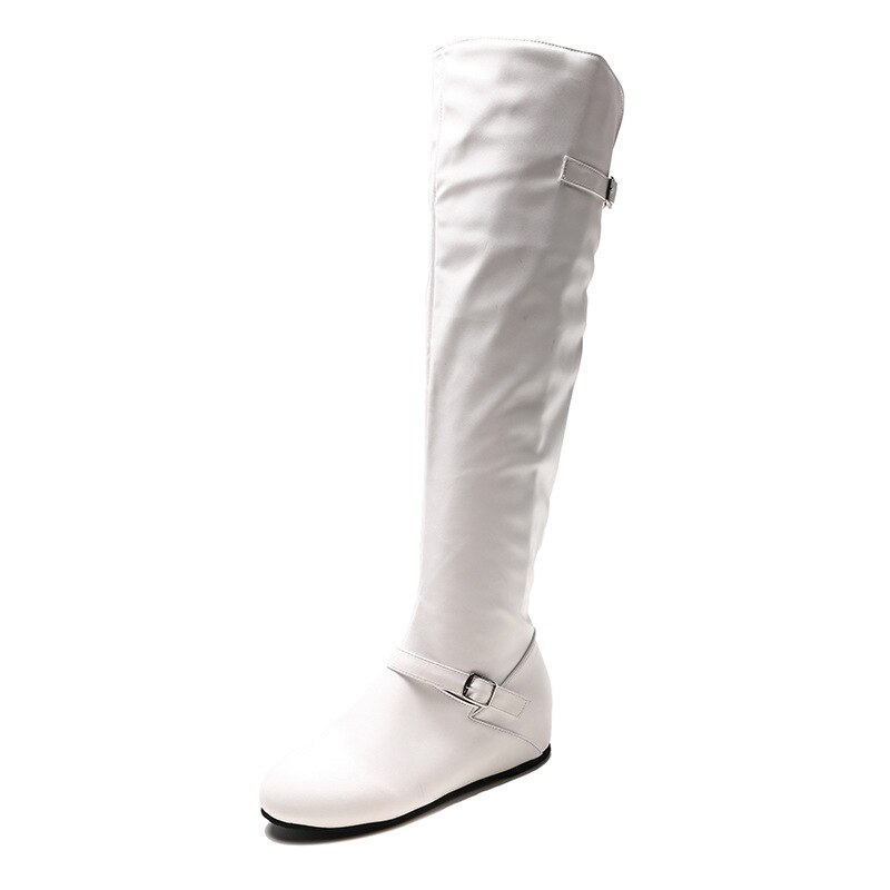Botas por encima de la rodilla con hebilla de cinturón alto, talla grande, Blanco: Blanco / 42