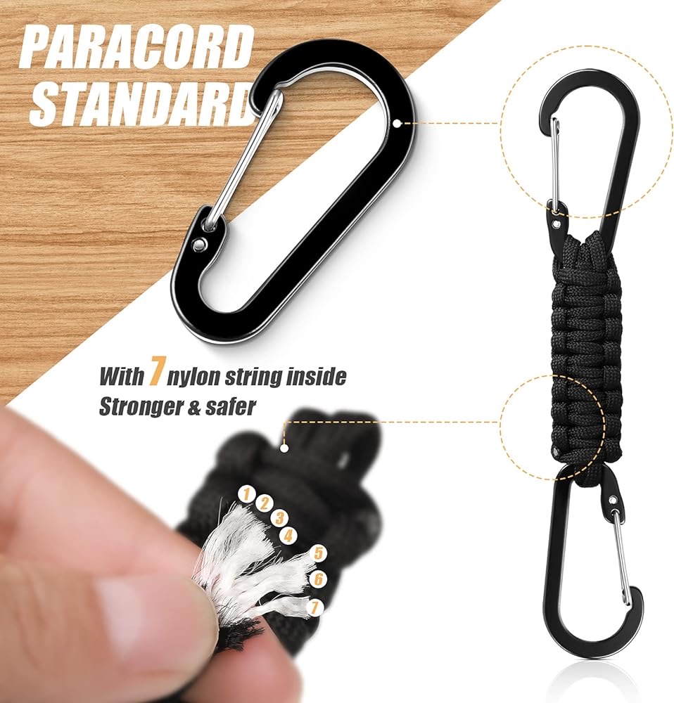 Paracord nyckelring dubbel karbinhake flätad nyckelband överlevnad nödknut verktyg för nycklar utomhus camping vandring ryggsäck
