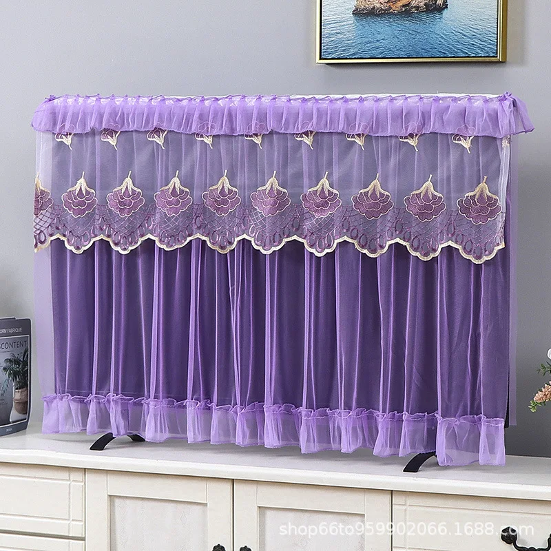 32/37/42INCH Lace Fabric Door Curtain TV Circle Can Be Flipped Dust Cover Monitor Screen Home Decorations Dust Cover: Light Grey / 190*260cm