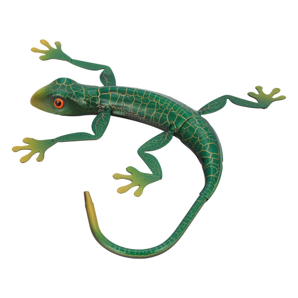 1pc metal gekko 3d væg kunst skulptur indretning indendørs udendørs hængende ornament: Grøn