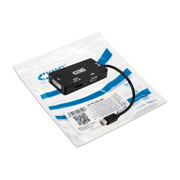 Mini displayport auf VGA/DVI/HDMI adapter 3 en 1 NANOCABLE 10.16.3302-BK Schwarz