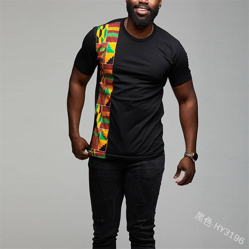 Camiseta Dashiki con estampado africano para hombre, camisa de manga corta de retazos blancos, ropa para Calle de hombre, ropa Africana informal,