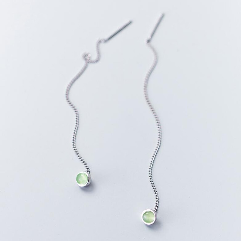 Mloveacc 925 Sterling Zilveren Oorbellen Voor Vrouwen Charmant Green Crystal Earring Lange Ketting Oor Lijn Fijne Sieraden