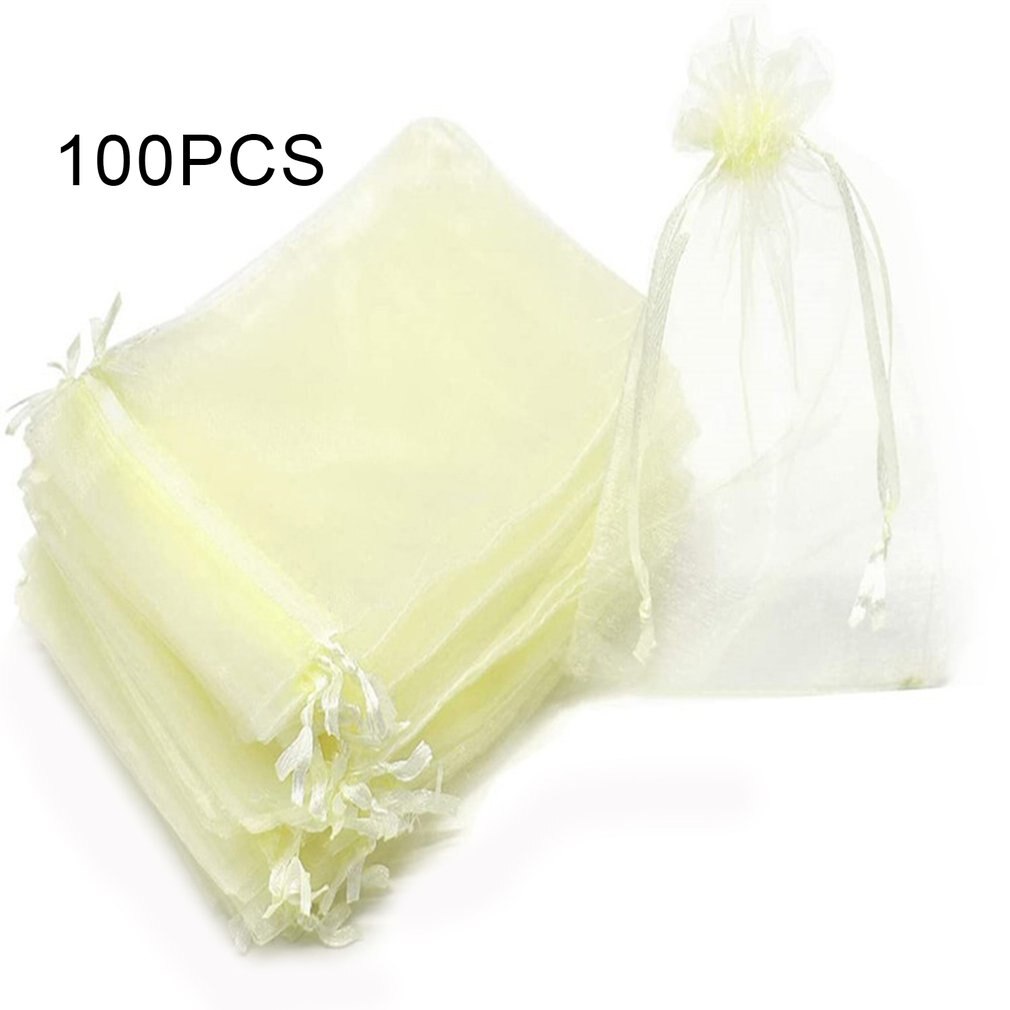 100pcs/lots 7x9cm Organza Kordelzug Taschen Schmuck Paket Taschen Garn Beutel Weihnachten/Hochzeit gefälligkeiten Und: Elfenbein