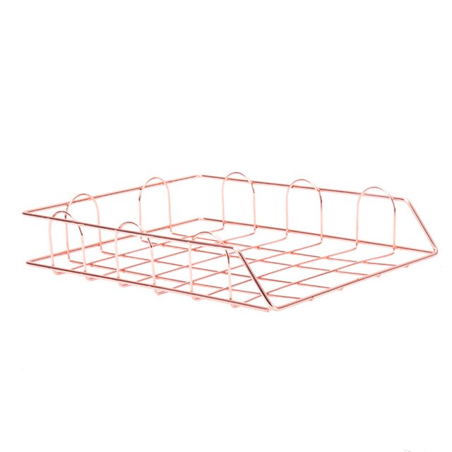 Bandeja de Metal dorada para documentos, organizador de oficina, almacenamiento de papel en capas, Accesorios de escritorio, estante para revistas, archivador Manual: 1 tray Rose Gold