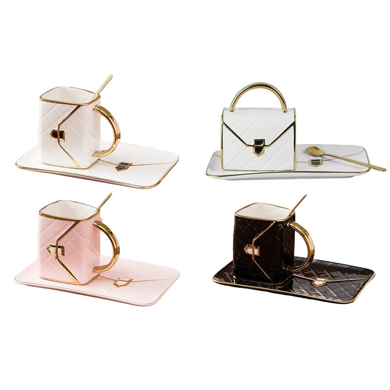 Gold-Painted Coffee Cup and Saucer Set Bag Modeling Ceramic Saucer Mug Cup Coffee Cups Originality