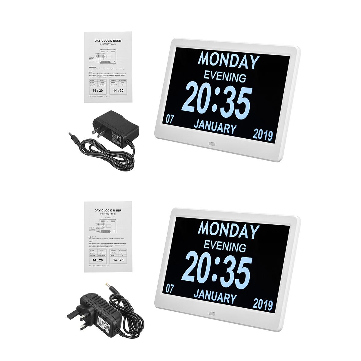 LED Digital Clock Calendar Day Home Decor Day/Week/Month/Year for Adolescent/ Elderly Dementia/Vision Impairment Support Night