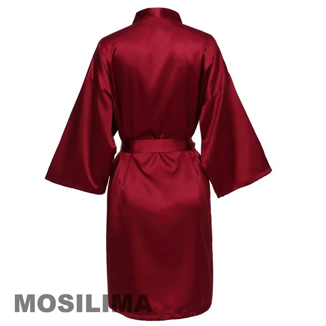Bata de novia para equipo de de boda, Kimono con letras negras, Pamas de satén, albornoz liso para dama de honor SP2000: XL / Rojo