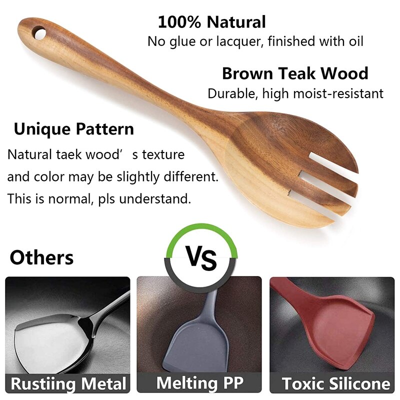 8 -delige kooklepelset van teakhout, kookgerei van hout, kookgerei, keukengerei en gadgets