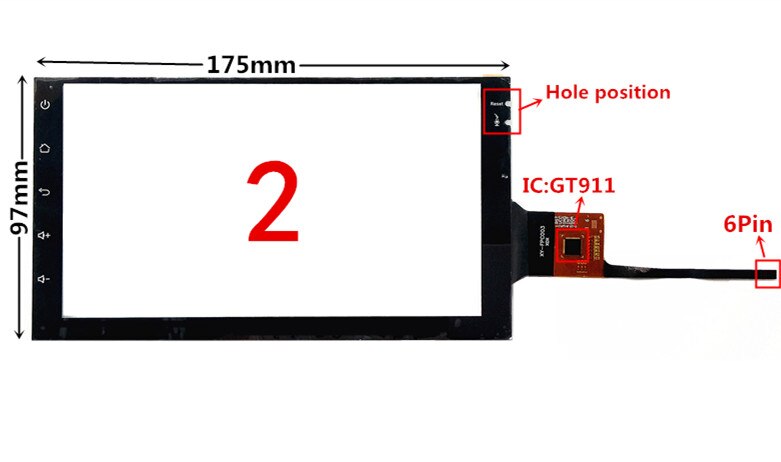 Pantalla táctil capacitiva GT911 de 7 pulgadas, 174mm x 99mm, para DVD de coche, navegación GPS, Panel de cristal: Style 2