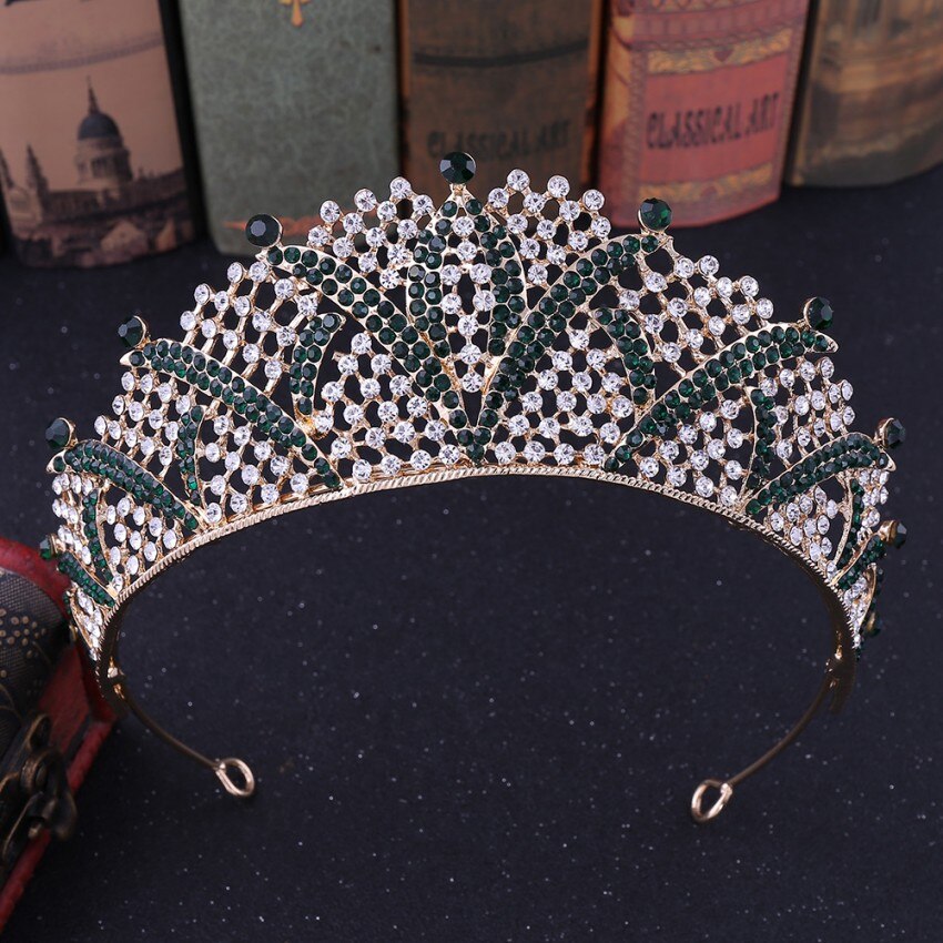 Barocco di Lusso Argento Placcato Nuziale di Cristallo tiara regina corona di Strass Diadema Velo Diademi Fasce nozze Accessori per Capelli: verde