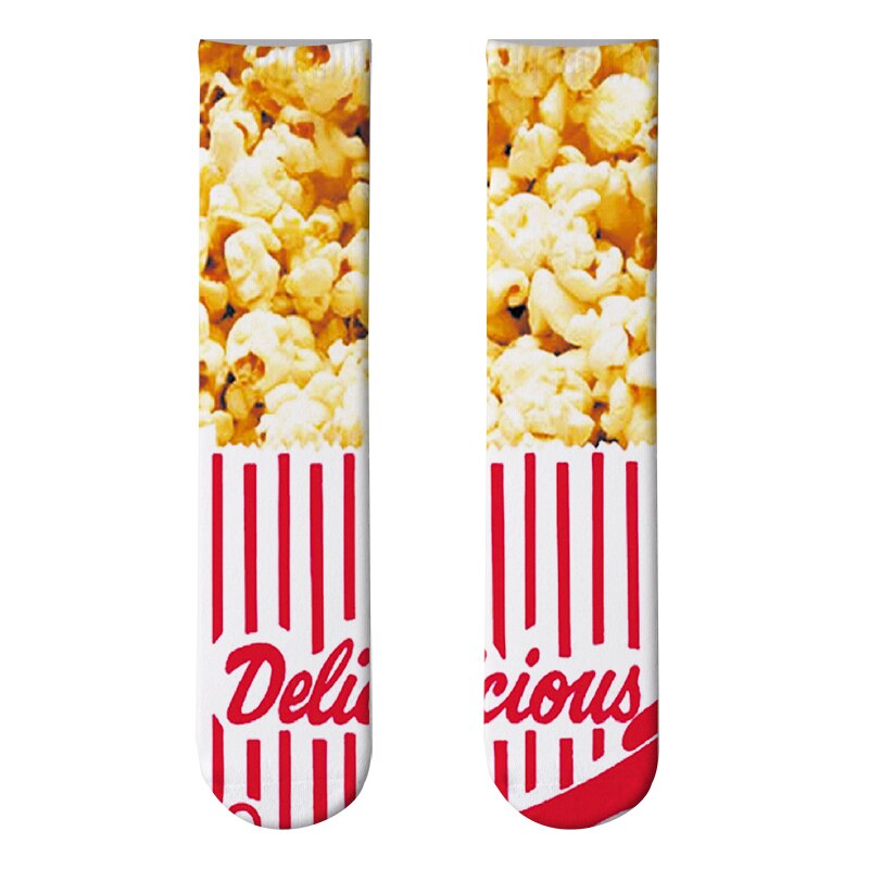 Popcorn Print Sports Socks Unisex Funny Creativity Candy Hamburger Long Socks Men Cycling Running Basketball Thigh High Socks: Style14