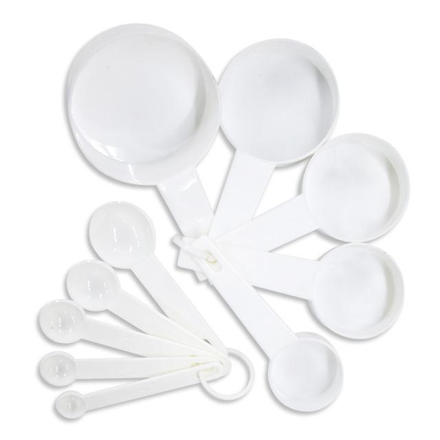 10 Uds 7 Color tazas de medir y cuchara medidora tipo pala mango de silicona herramienta de medición para cocina: Blanco