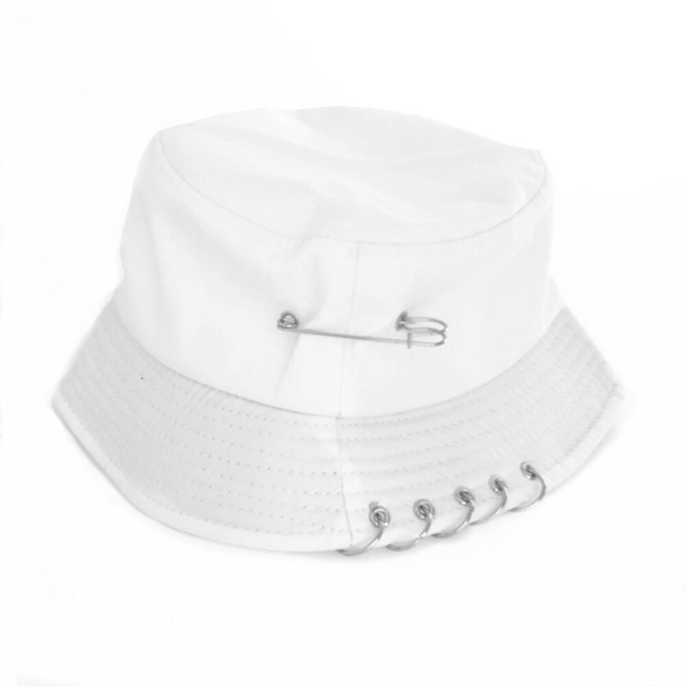 Xaybzc ensfarvet jern pin ringe personlighed spand hat cap til unisex kvinder mænd bomuld fiskere kasketter fabrikken sælger direkte: Hvid