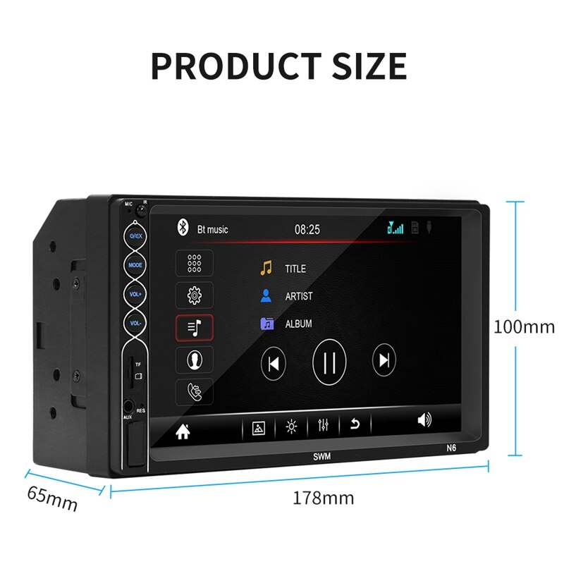 Pantalla de contacto de 7 pulgadas Radio de coche HD estéreo Bluetooth 12V 2 Din FM ISO entrada auxiliar Auto MP5 jugador TF USB