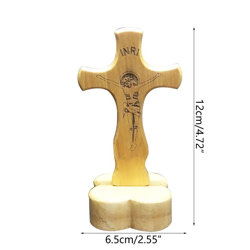 Carving Jezus Houten Voetstuk Cross Tafel Altaar Kerk Decor Religieuze Gunst Staande Kruisbeeld Met Base 4.7x2.5in