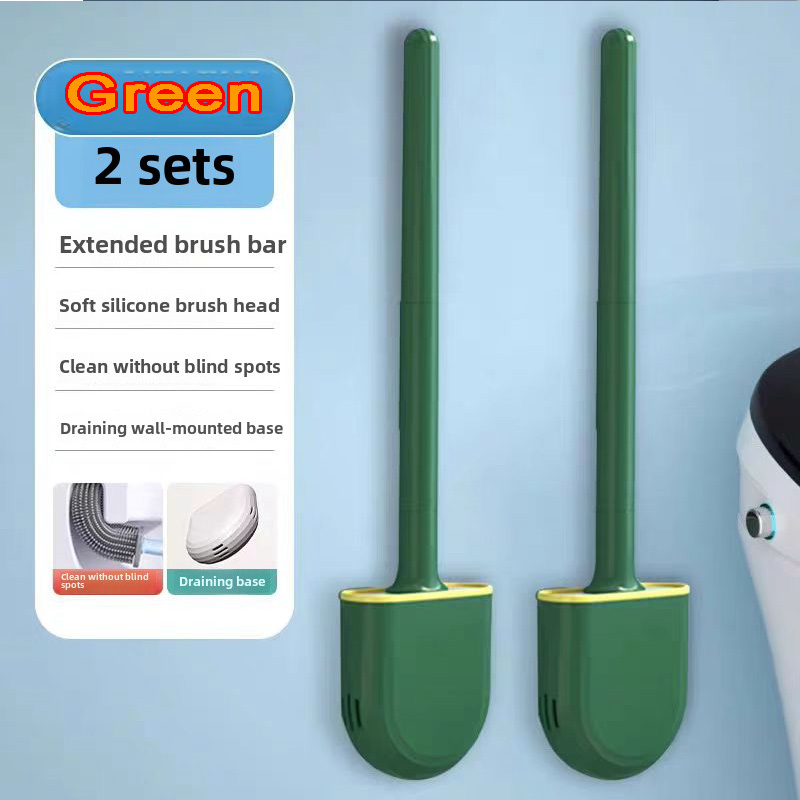 Escobilla de baño para inodoro, escobilla de baño montada en la pared, cabezal de cepillo plano de silicona, juego de cepillos limpiadores suaves de secado rápido, cepillo de limpieza: Morado