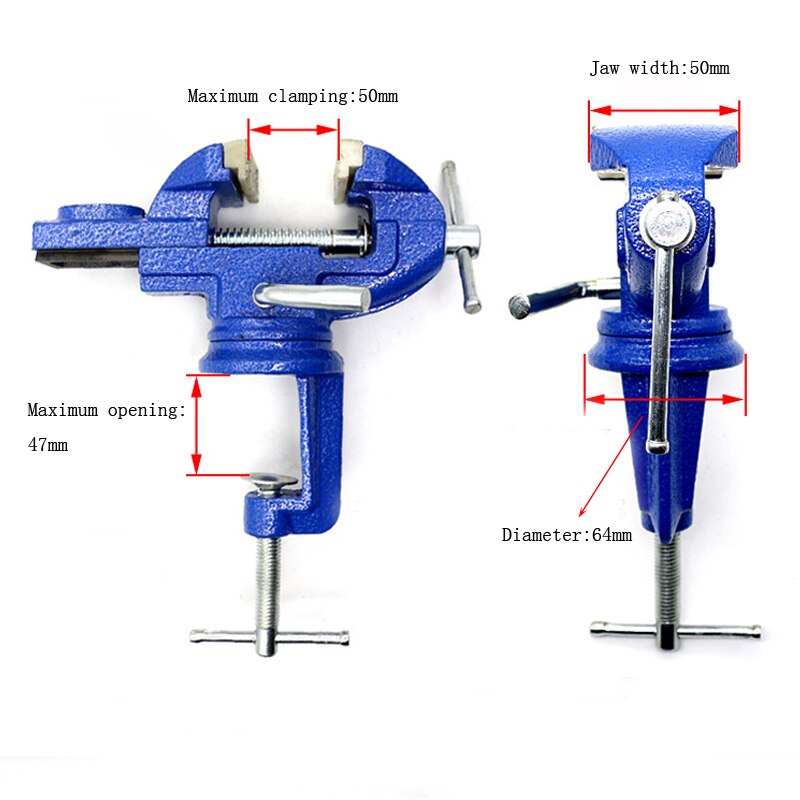 50mm 360 Degree Rotatable Mini Table Vise Cast Iron Universal Plastic Clamp Head Vise Flat Pliers Manual Bench Clamp